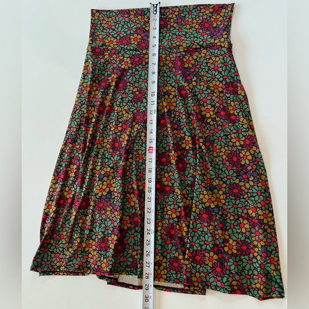 LuLaRoe Large Floral Midi Skirt Red Brown Green Women’s - Picture 4 of 8